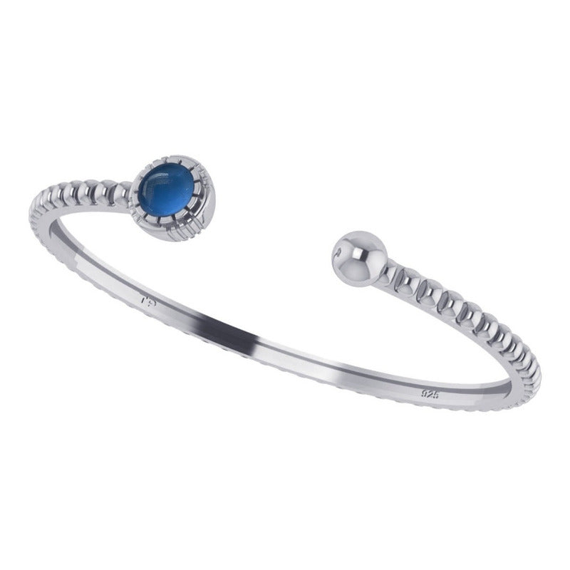 Pulseira Bracelete Topázio Azul Rígido Prata 925 - Unissex