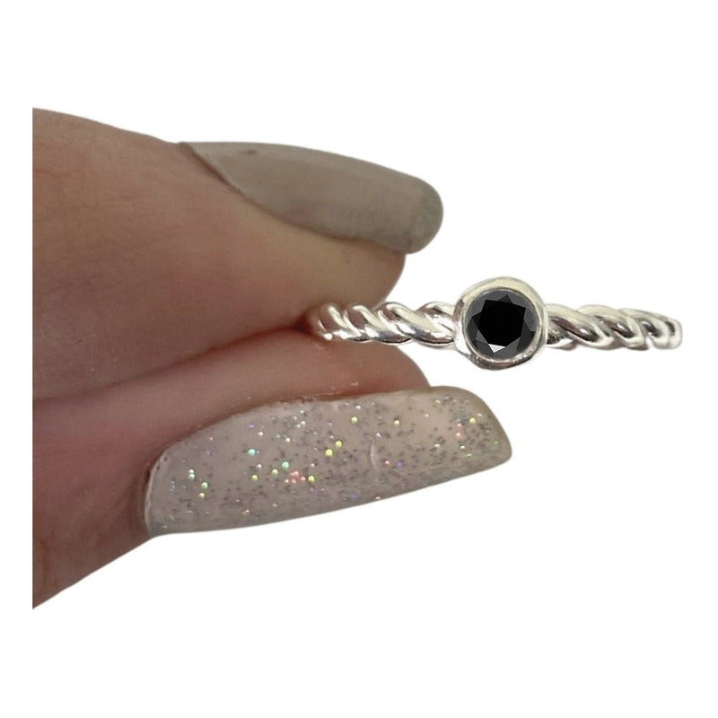 Anel Pura Prata 925 Solitário Torcido Black Onix- Exclusivo