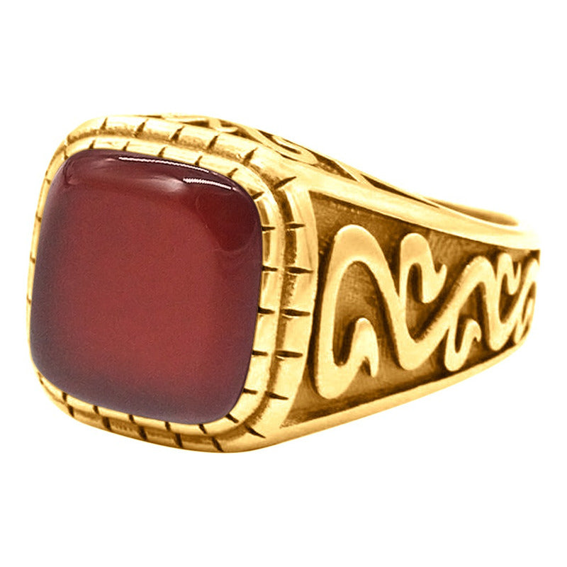 Anel Masculino Esculpido Prata 925 Dourada 18k - Ágata Verm