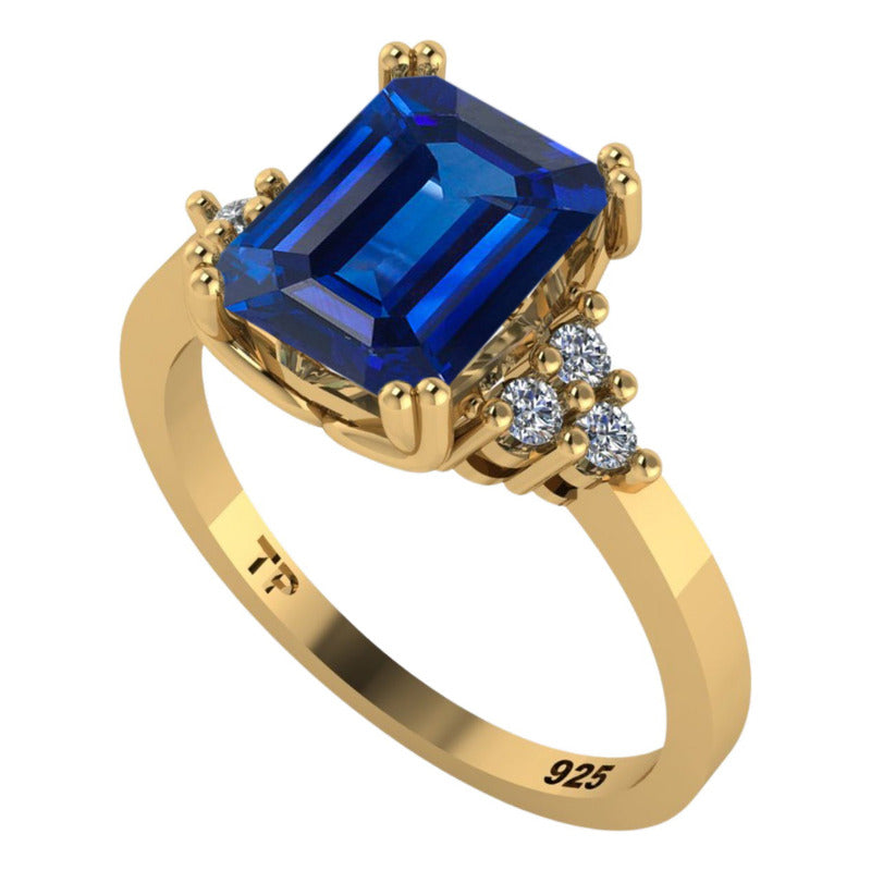 Anel Vintage Clássico Prata 925 Dourada 18k Safira