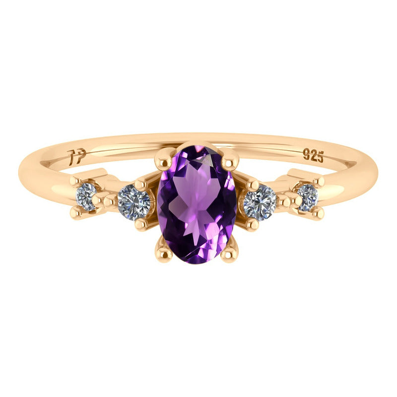 Anel London De Prata 925 Dourada Ouro 18k - Ametista