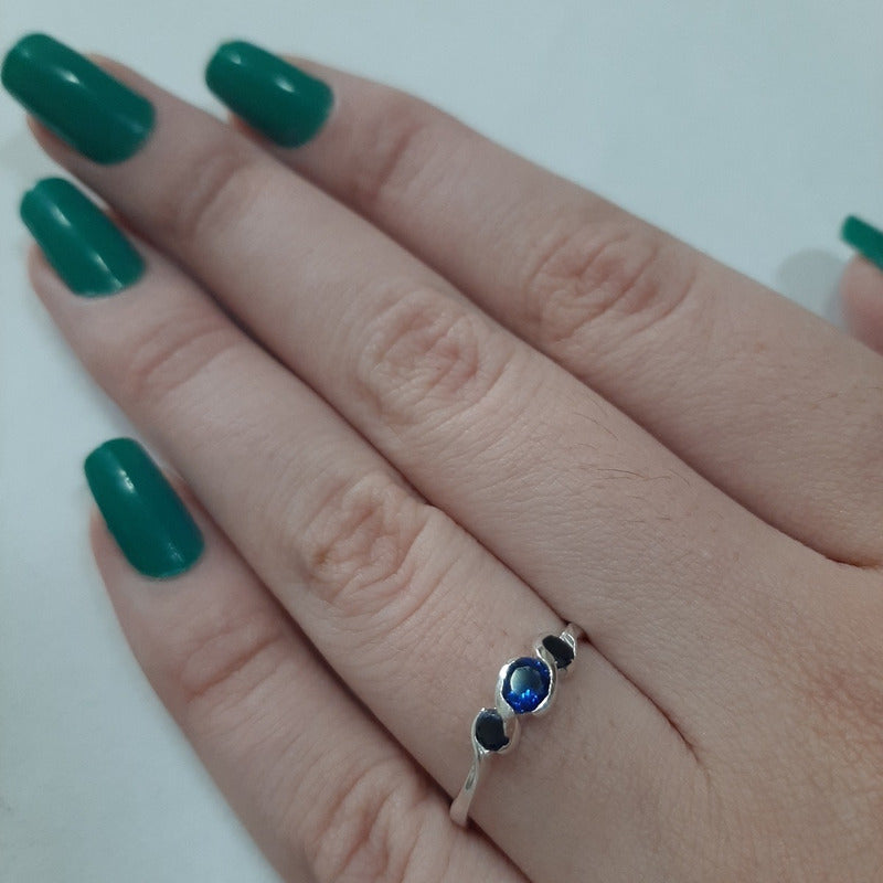 3 Sapphires Ring in Pure 925 Silver - Exclusive - Buy Jewelry Directly From the Factory and Save Money