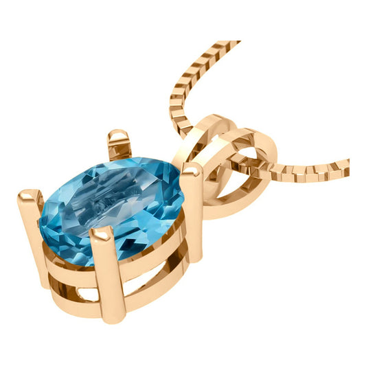 Colar Pingente Oval Prata 925 Dourada 18k - Topázio Azul