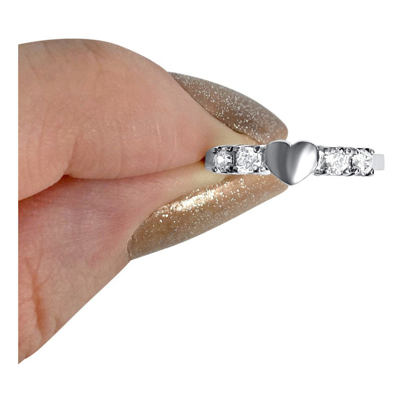Anel Prata 925 Coração - Elegância E Brilho Com 4 Zircônias