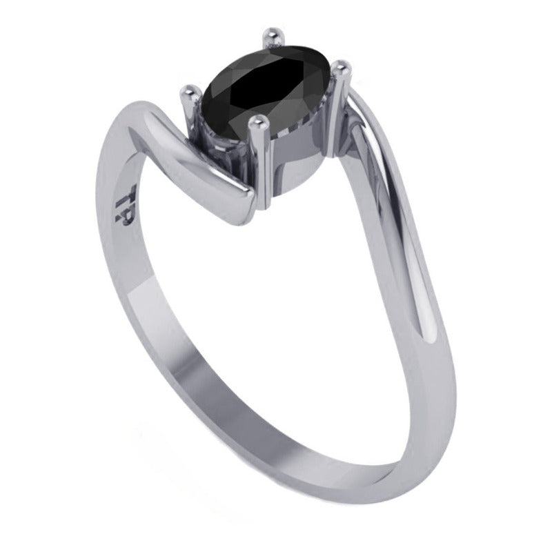Anel Prata 925 Solitário Miami Black Onix Natural- Exclusivo