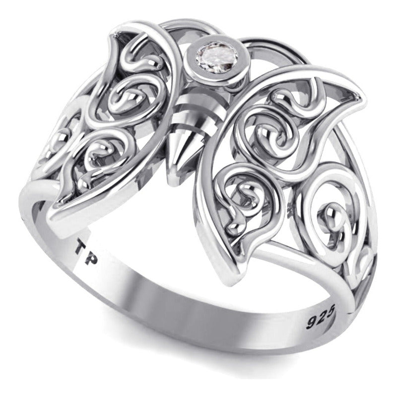 Anel Borboleta Celta Pura Prata 925 Zirconia - Exclusivo