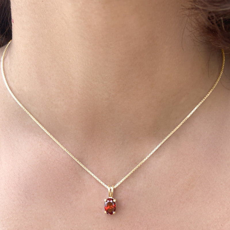 Colar Pingente Oval Prata 925 Dourada 18k - Granada