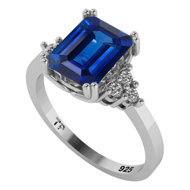 Anel Vintage Clássico Safira Azul Pura Prata 925 - Feminino