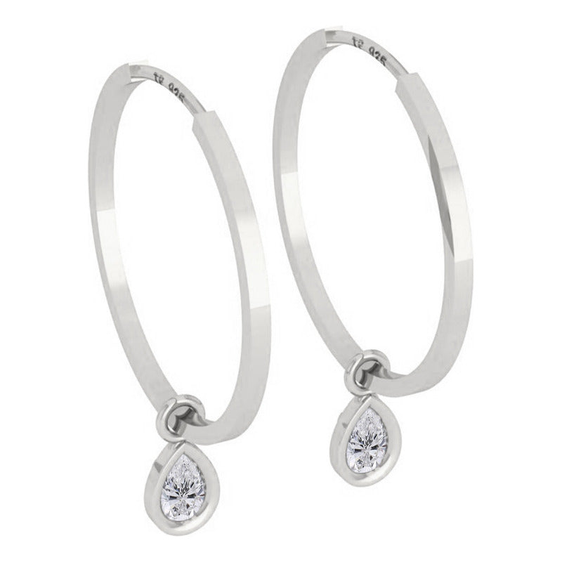 Brinco Argola Prata 925 Pingente Gota - Zircônia
