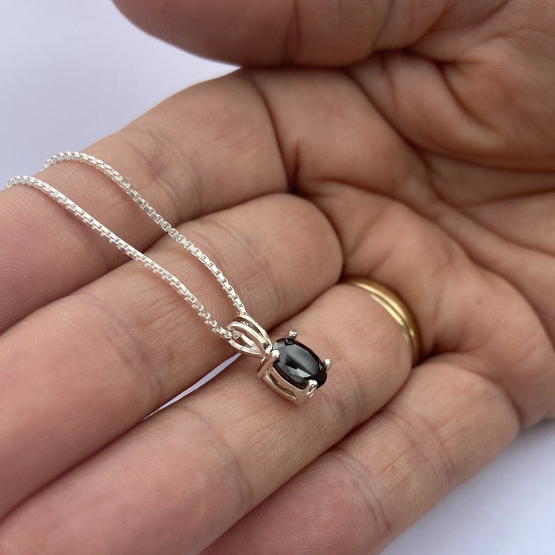 Colar Black Onix Prata 925 Oval 8x6mm - Corrente Veneziana