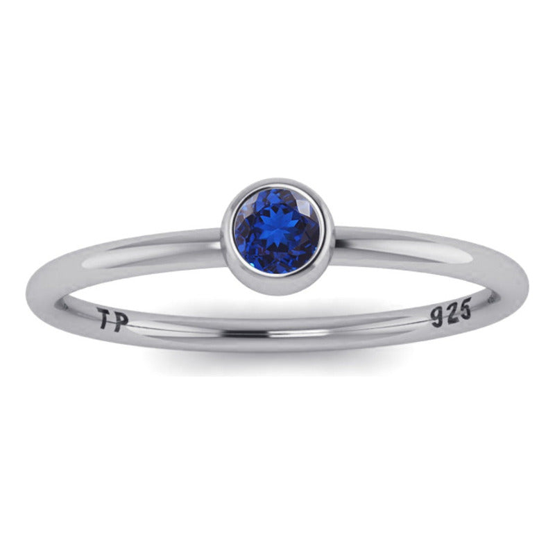Anel Prata 925 Solitário Safira Redonda - Exclusivo
