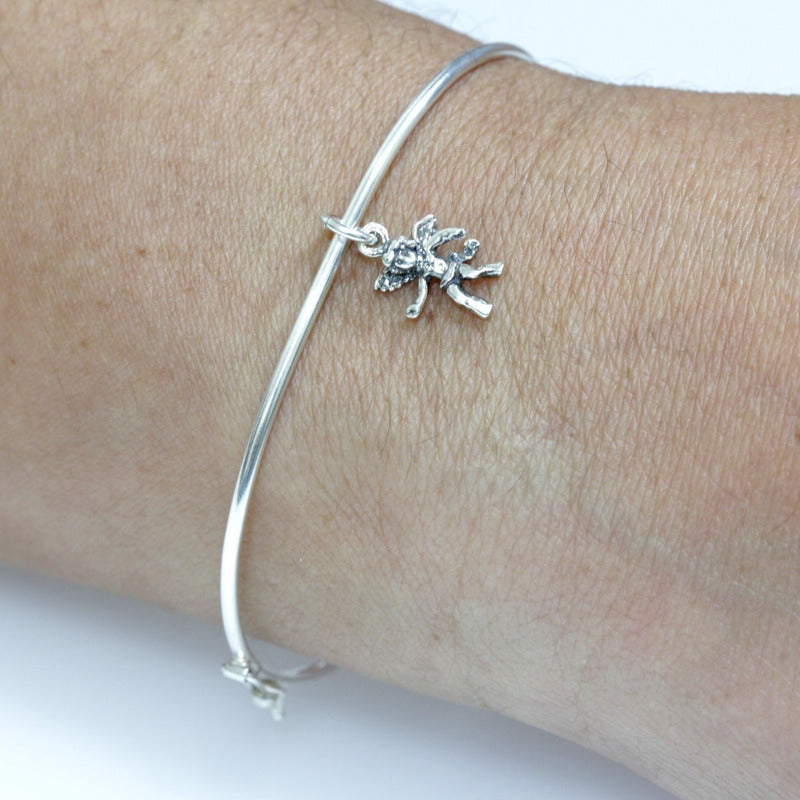 Pulseira Bracelete Rígido Prata 925 - Pingente Anjinho