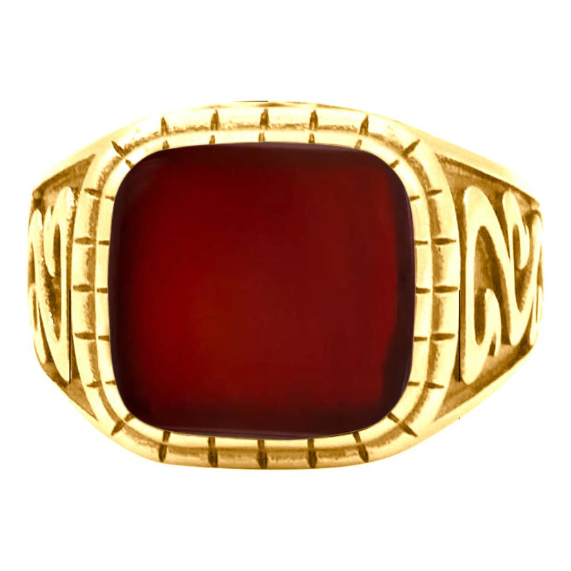 Anel Masculino Esculpido Prata 925 Dourada 18k - Ágata Verm