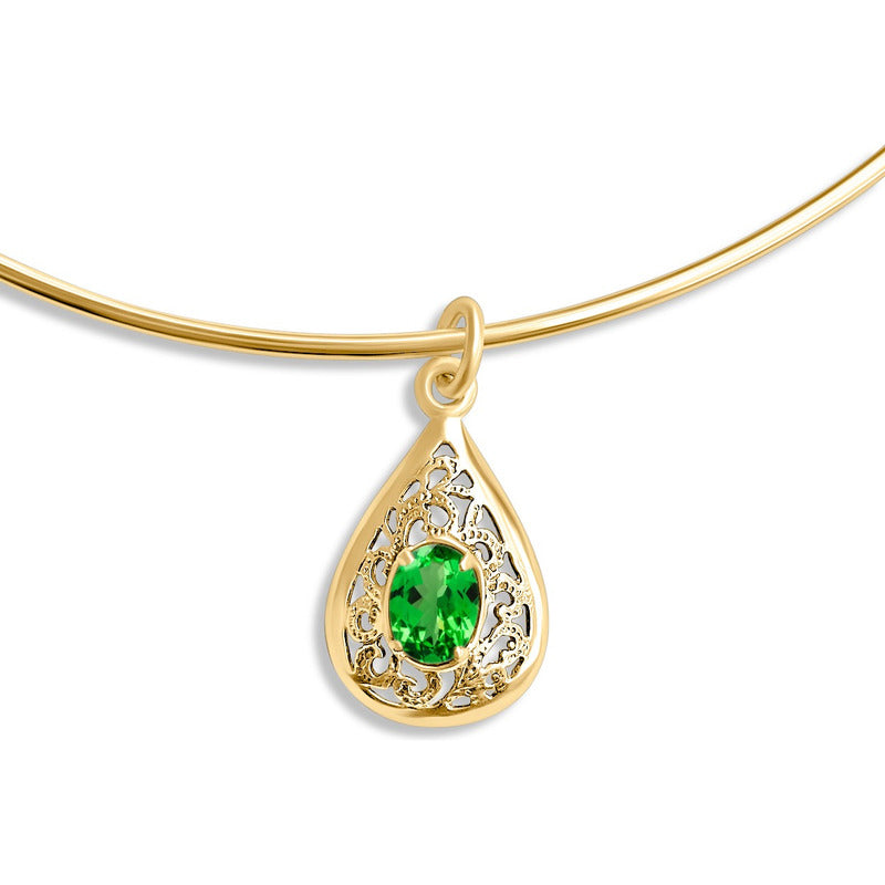 Colar Choker Filigrana Prata 925 Dourada 18k Esmeralda Gota