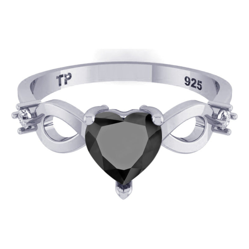 Anel Prata 925 Infinito Amor Coração - Black Onix
