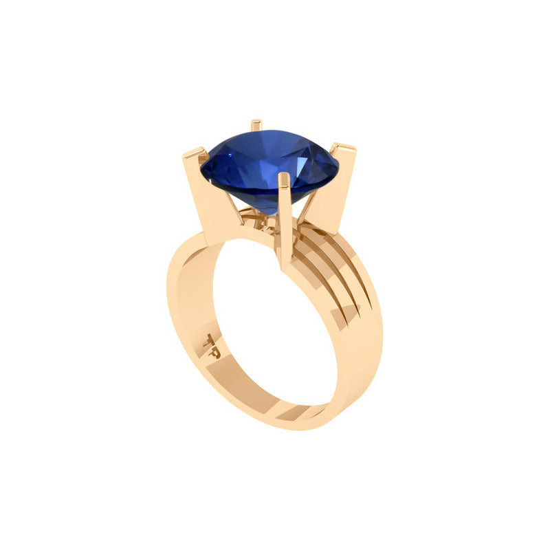 Anel Solitário Prata 925 Dourada 18k - Safira Grande