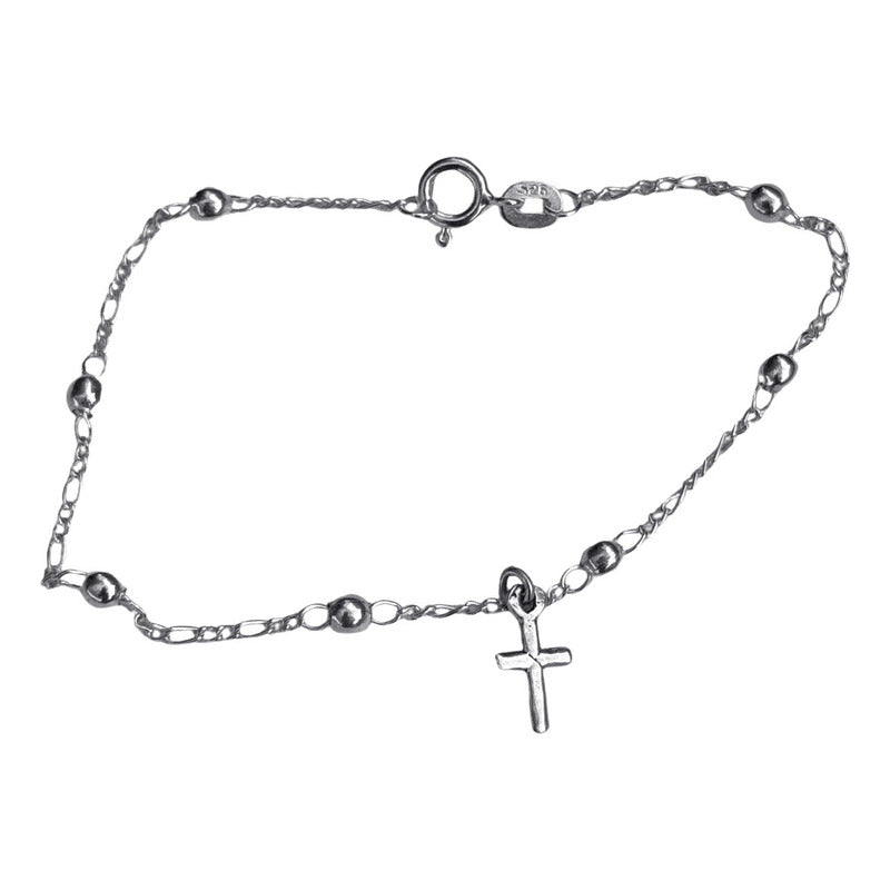 Pulseira Prata 925 Bolinha 3mm - Pingente Cruz