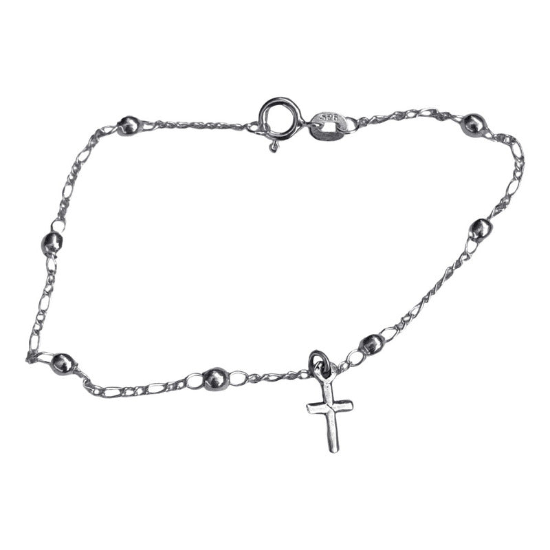 Pulseira Prata 925 Bolinha 3mm - Pingente Cruz