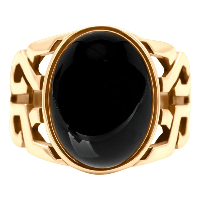 Anel Elos Oval Prata 925 Dourada Ouro 18k Black Ônix