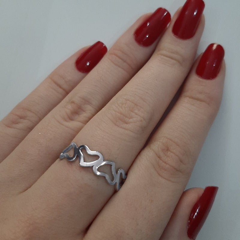 Pure 925 Silver Ring with Hollow Hearts - Exclusive