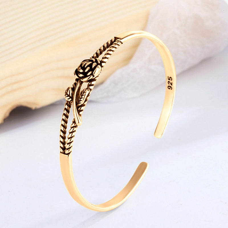 Pulseira Bracelete Maciço Prata 925 Dourado Ouro 18k- Floral