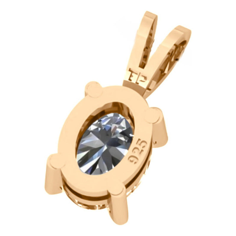 Pingente Oval Prata 925 Dourada 18k - Zircônia