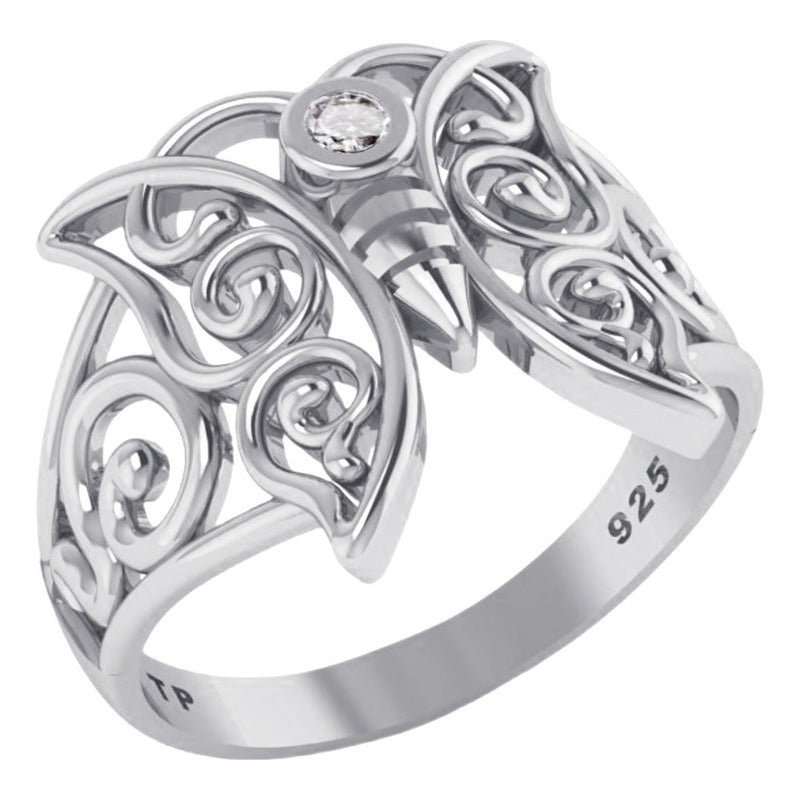Anel Borboleta Celta Pura Prata 925 Zirconia - Exclusivo