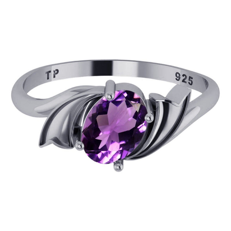Anel Wings Pedra Roxa Oval Prata 925 - Exclusivo Tamanho 24