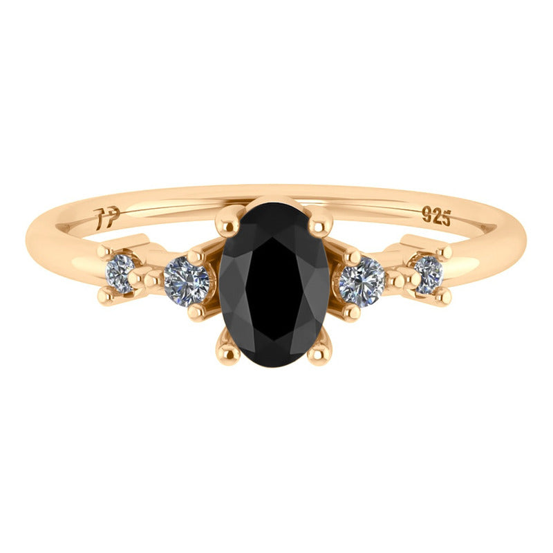 Anel London De Prata 925 Dourada Ouro 18k - Black Ônix