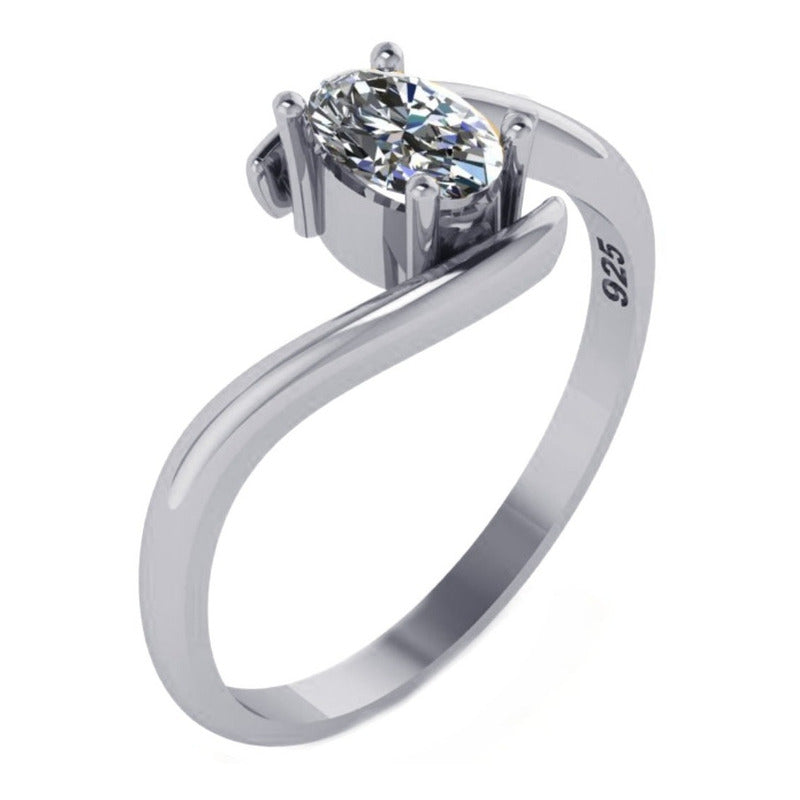 Anel De Prata 925 Solitário Miami Zirconia - Feminino