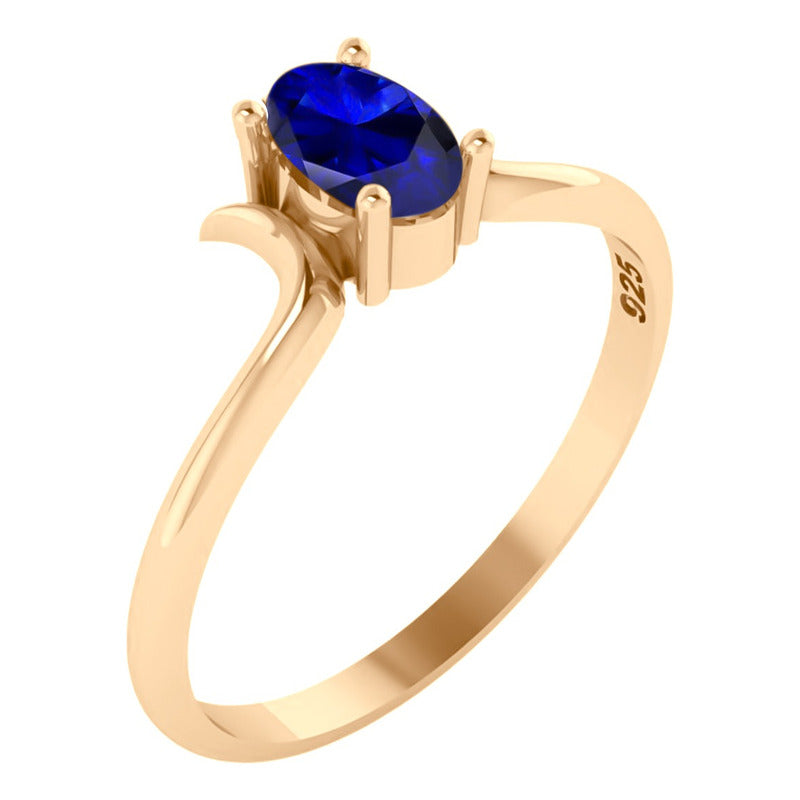 Anel Roma Solitário Prata 925 Dourada Ouro 18k - Safira