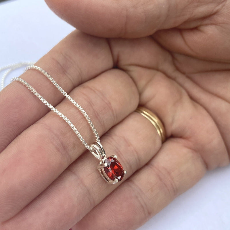 Pingente Prata 925 Oval Granada 6x8mm - Exclusivo