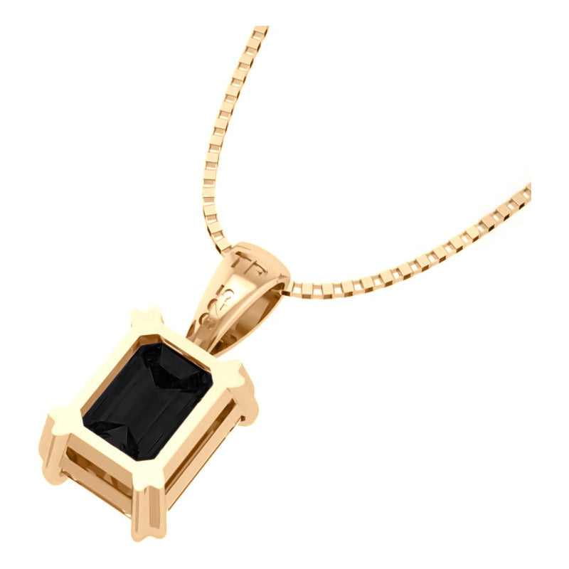 Colar Pingente Retangular Prata 925 Dourada 18k - Black Ônix