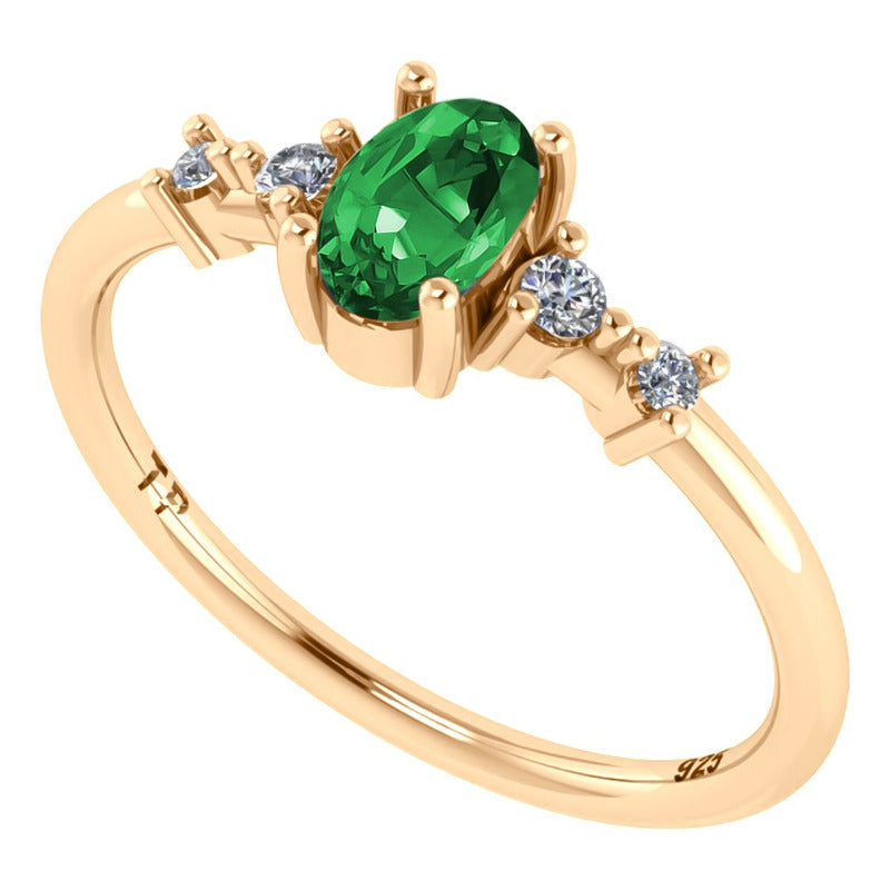 Anel London De Prata 925 Dourada Ouro 18k - Esmeralda