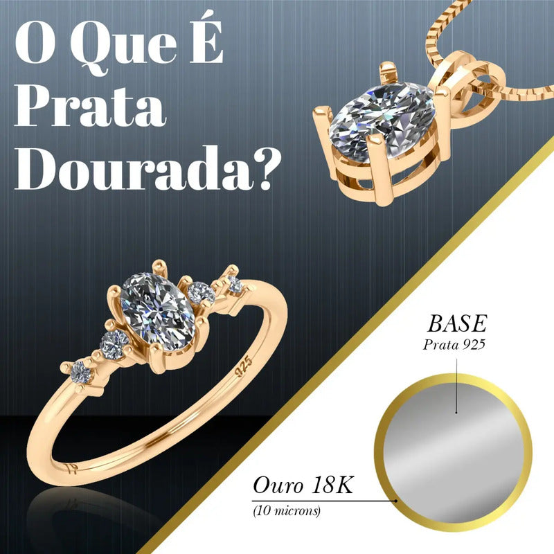 Pingente Retangular Prata 925 Dourada18k - Citrino Amarelo