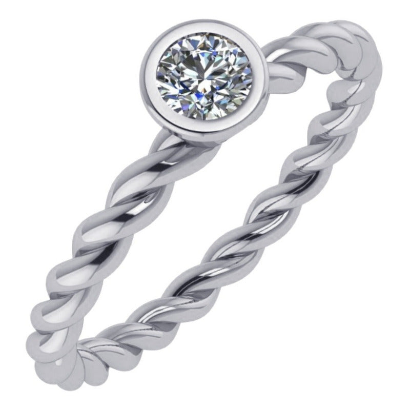Anel Pura Prata 925 Solitário Torcido Zirconia - Exclusivo