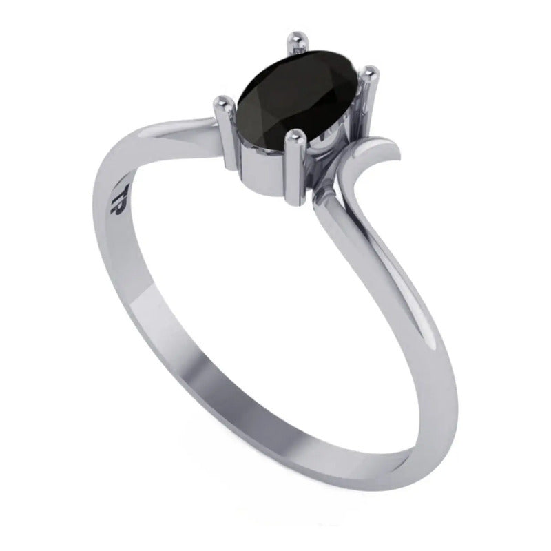 Anel Black Onix Natural Prata 925 Solitário - Feminino
