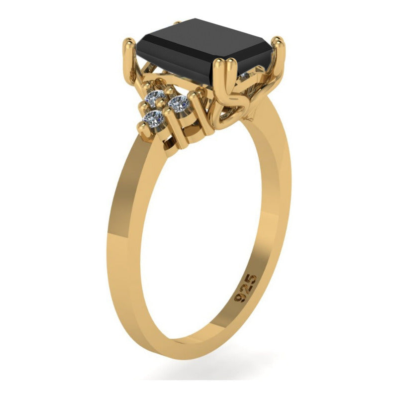 Anel Vintage Clássico Prata 925 Dourada 18k Onix