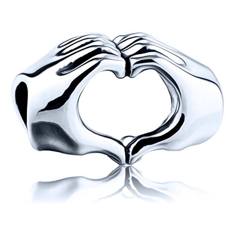 Charm Berloque Coração Com As Mãos Prata 925 - Exclusivo