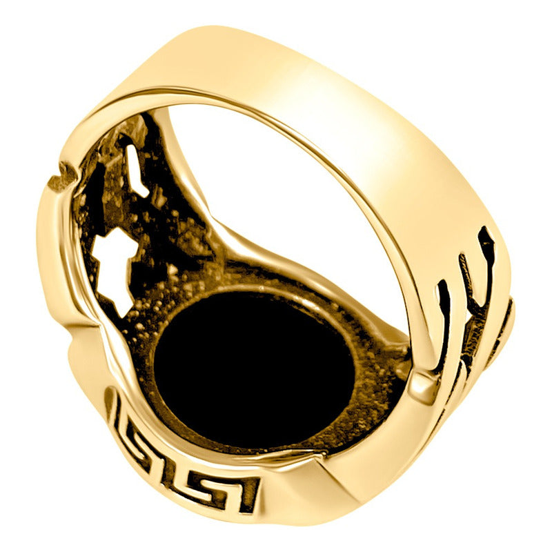 Anel Elos Redondo Prata 925 Dourada Ouro 18k - Black Onix