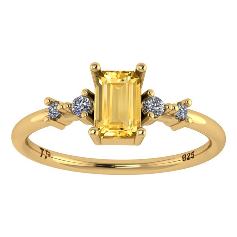 Anel Viena Retangular Prata 925 Dourada 18k - Citrino