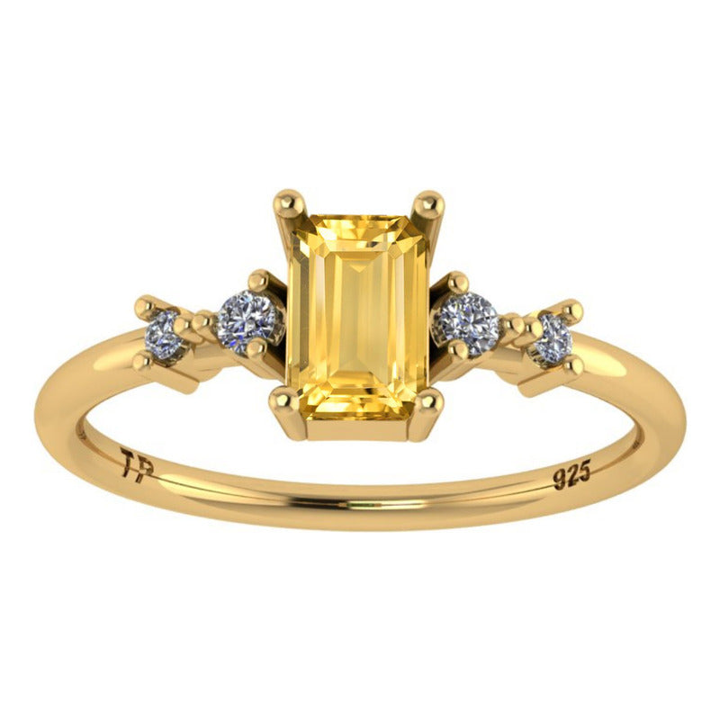 Anel Viena Retangular Prata 925 Dourada 18k - Citrino