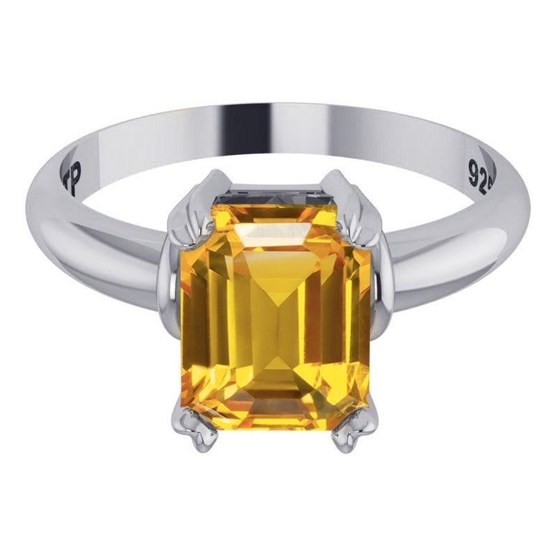 Anel Vintage Citrino Pura Prata 925 - Feminino