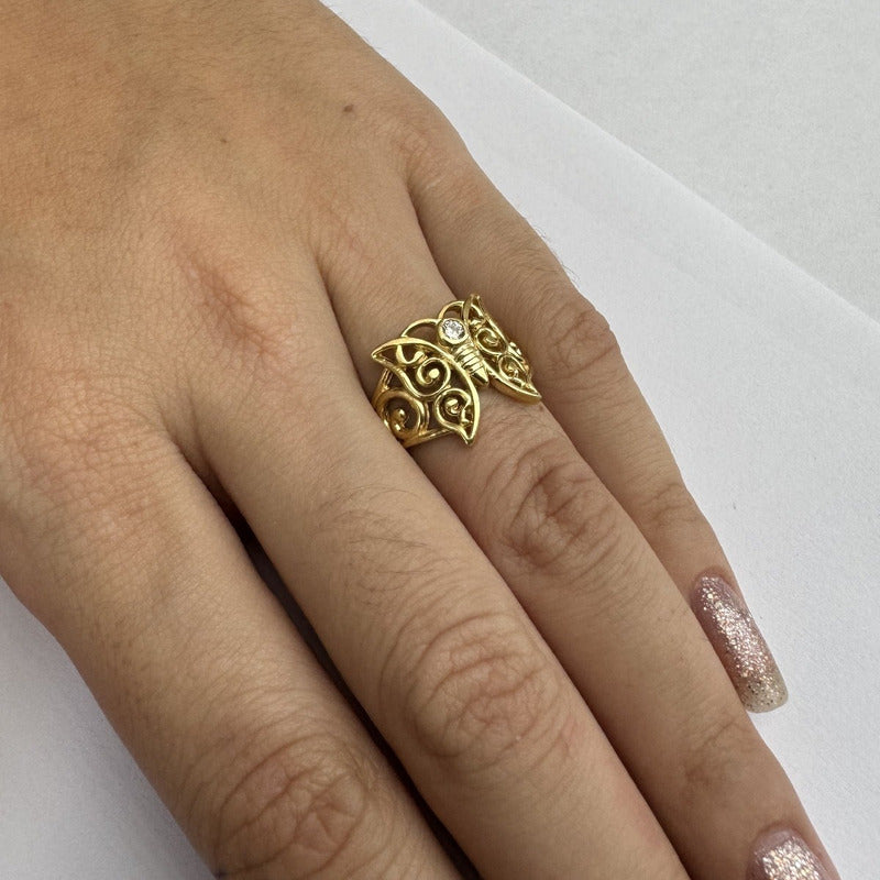Anel Borboleta Celta Prata 925 Dourada 18k - Zircônia