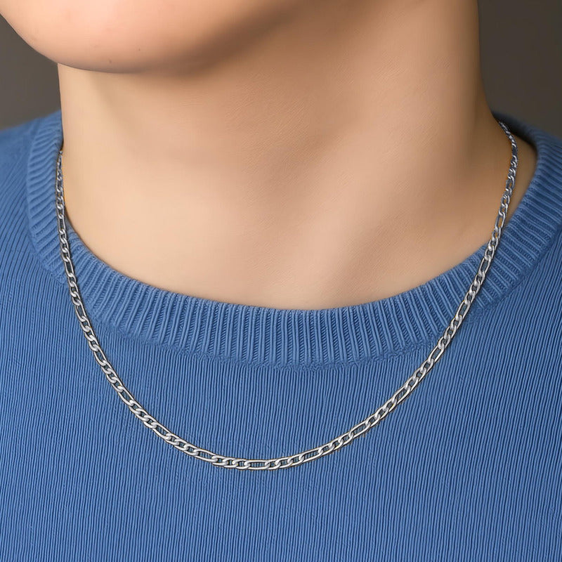 Corrente Prata 925 Figaro 3x1 Fina 2.5mm - Masculina 45cm