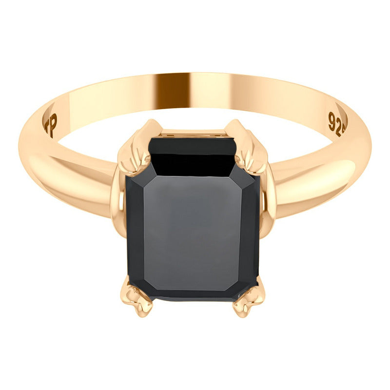 Kit Anel E Brinco Vintage Prata 925 Dourada 18k - Black Ônix