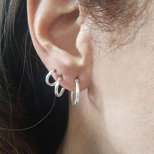 3 Pares Brinco Argola Trio De Prata 925 Redonda - 3 Tamanhos