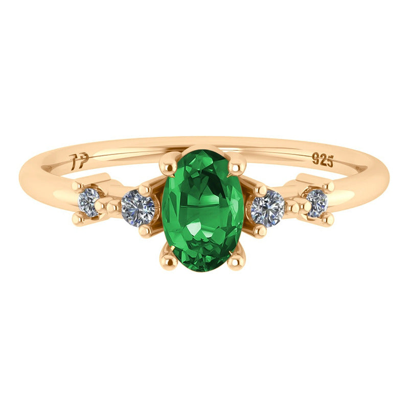 Anel London De Prata 925 Dourada Ouro 18k - Esmeralda