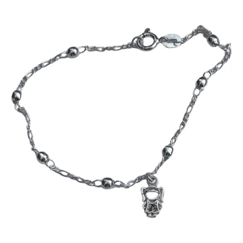 Pulseira Prata 925 Bolinha 3mm - Pingente Menina Prata 18 Cm