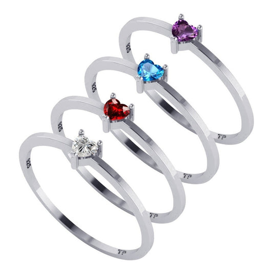 Kit 4 Solitario Corazón Punto de Luz Plata 925 - Exclusivo